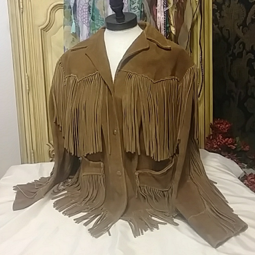 Old Ranchers Fringe Leather COAT Sz 16 Jacket TREGOS WESTWEAR Lined Interior